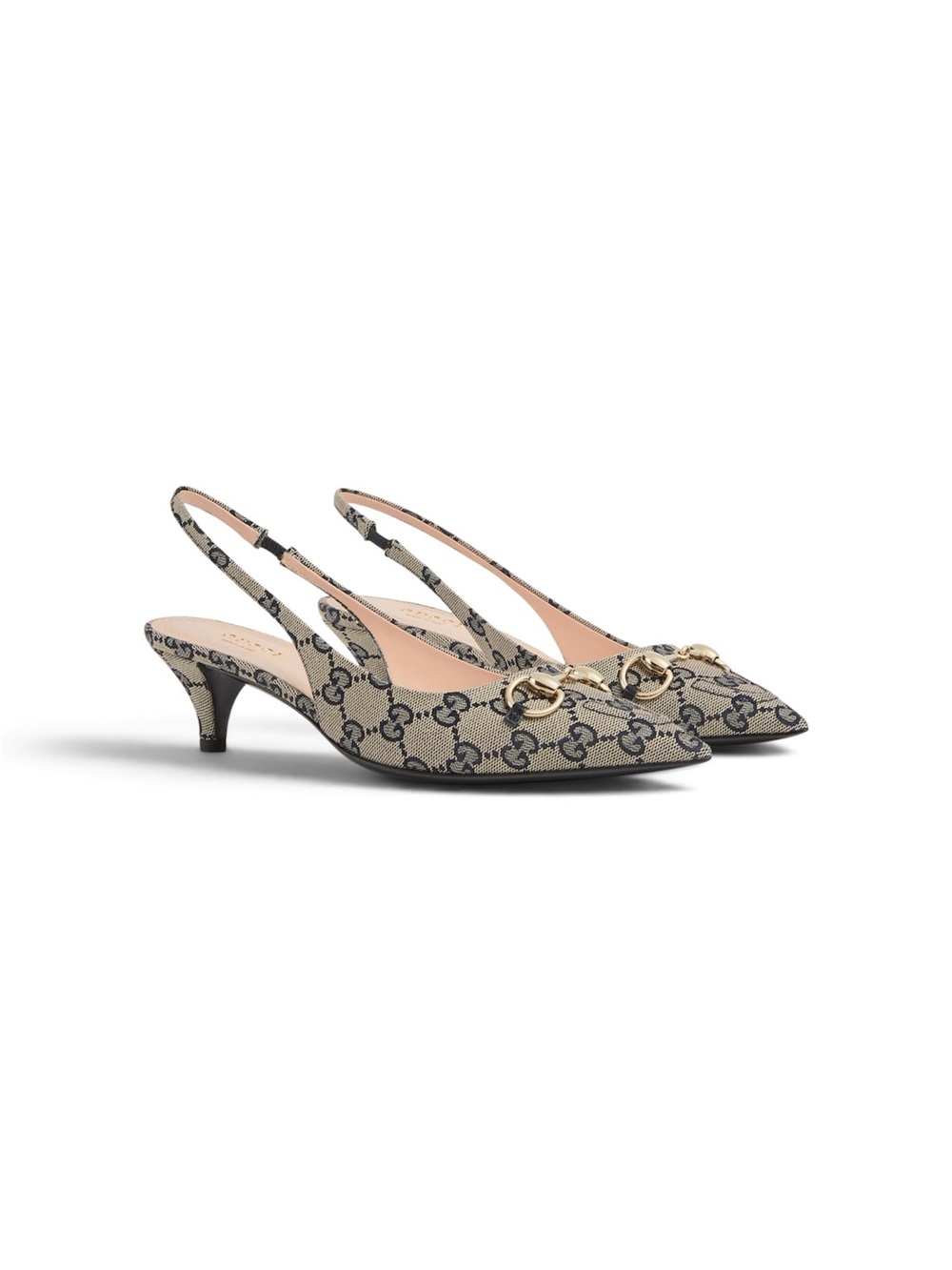 NWT Gucci Women's Slingback Pump with Horsebit Beige Blue GG Canvas Heel 37.5 - Picture 3 of 10